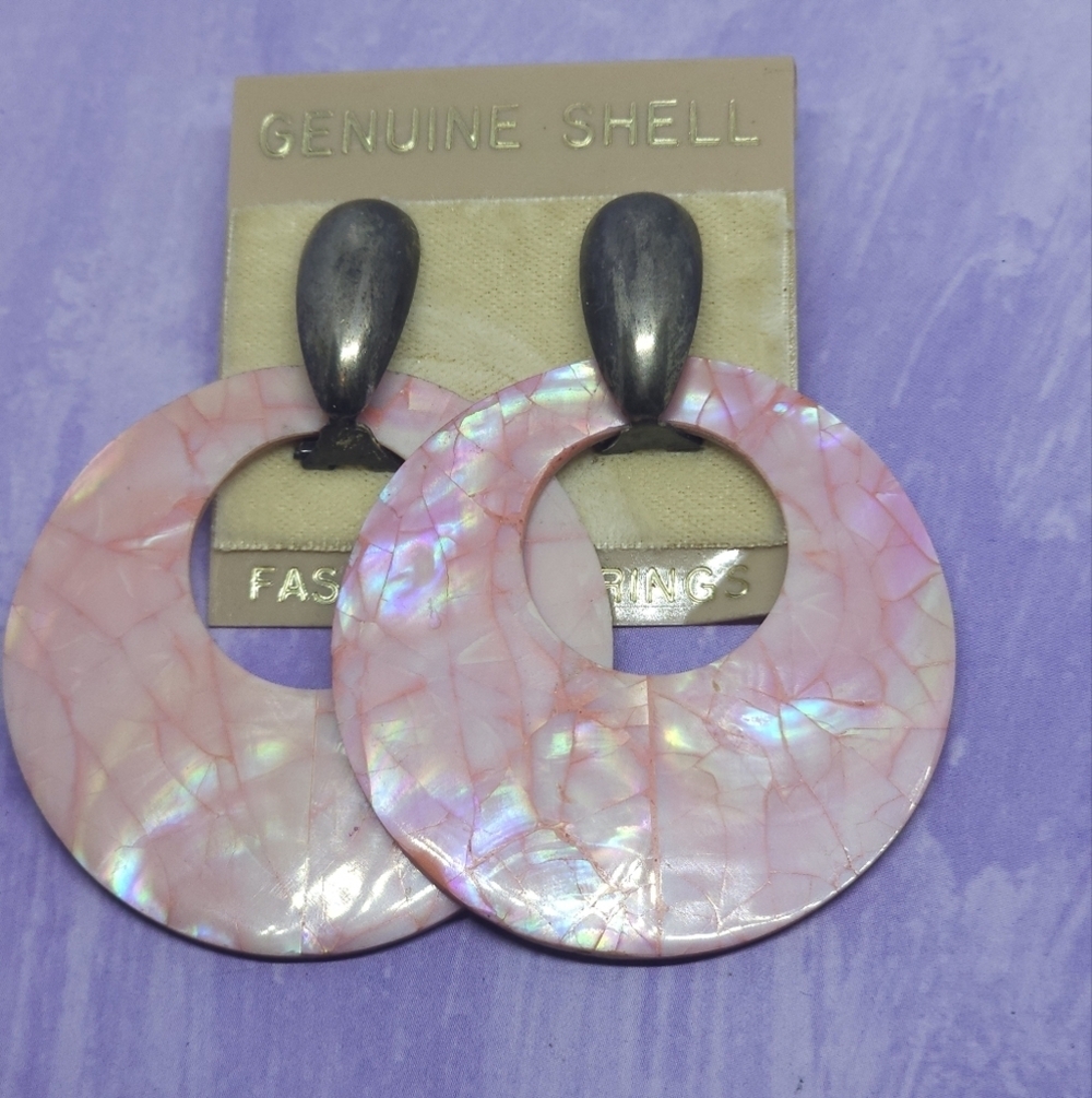 👍5 For $20 Genuine Shell Mother Of Pearl Pink Round Earrings